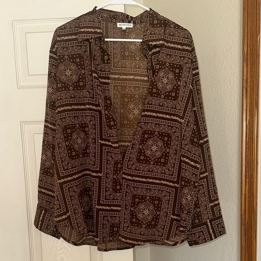 Brown Patterned Button Down Shirt